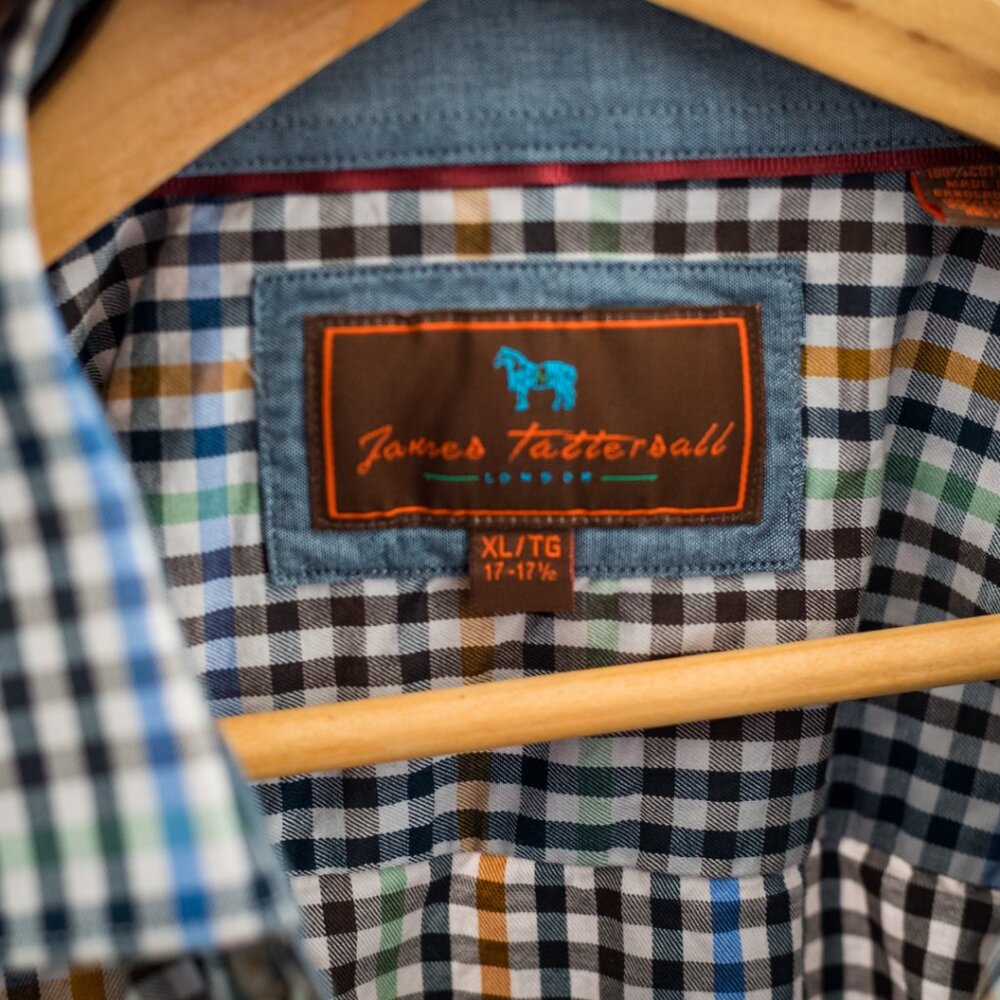 James Tattersall London XL Plaid Button Down Shirt 17–17.5 Multicolor Check - Picture 2 of 10